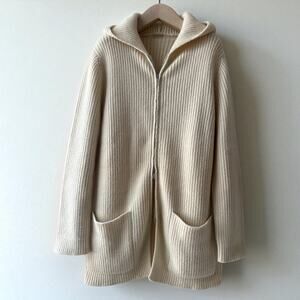 Malo Cashmere Hooded Sweater Jacket, Size S, Ivory